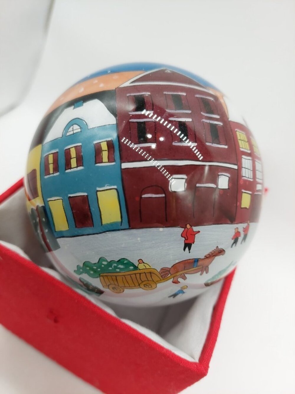 Li Bein Home Town Ornament Round Houses Snow Horses Christmas Scene
